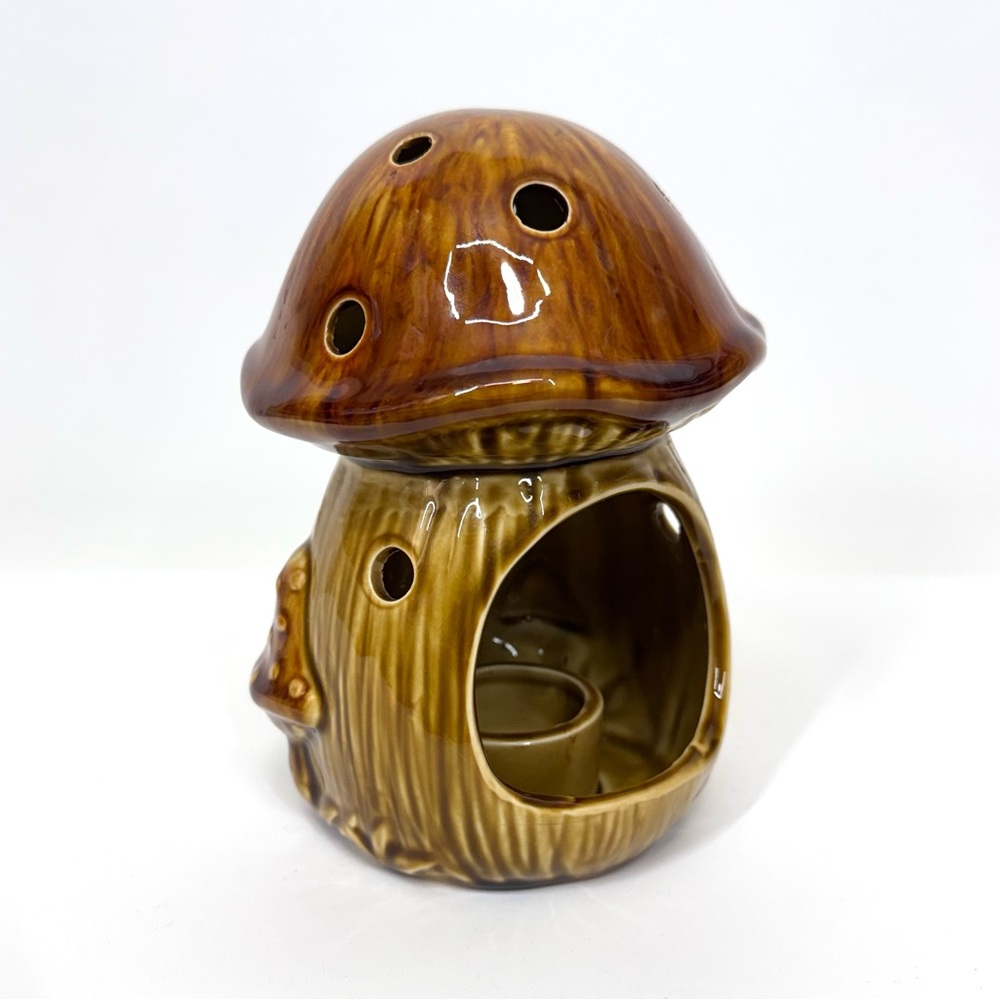 Rare 70’s Vintage Inarco Japan Brown Mustard Ceramic Mushroom Tea Light Luminary